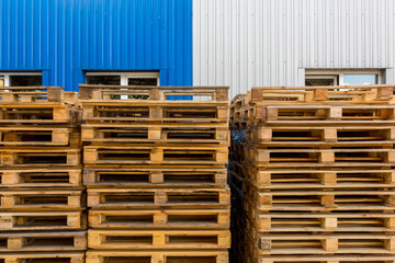 The stacked of a pallets for forklift. Packaging and carriage of  products in industrial facility.