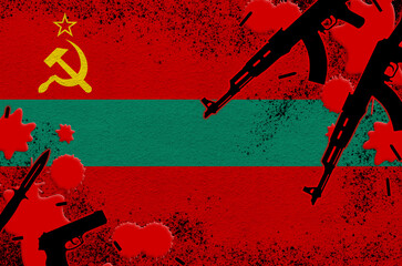 Transnistria flag and guns in red blood. Concept for terror attack and military operations