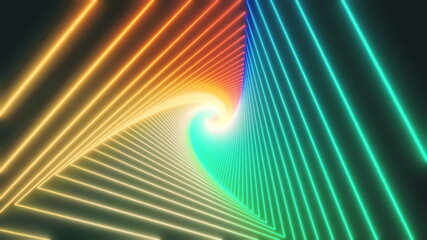 Retro Abstract triangle glowing VJ tunnel video for edm music animation. Flight sci-fi tunnel seamless loop. VJ motion graphics for music video for club concert, high tech background. 80s hyperspace