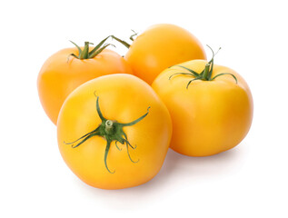 Delicious ripe yellow tomatoes isolated on white
