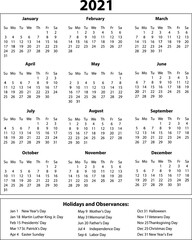 2021 Year Calendar Boxed Black and White