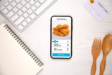 holding phone with application delivery food