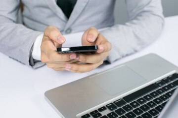 Businessman Working With Modern Devices, Digital Computer And phone..
