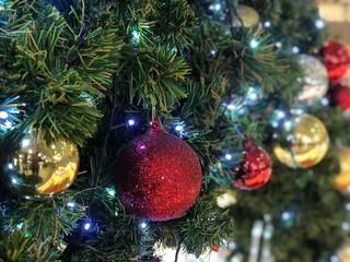 Christmas tree decoration with lights and balls 