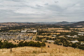 Fototapeta na wymiar Scenic views over Wodonga, VIC as seen from the Huon Hill Lookout.