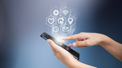 Business people are using innovative technology. Mixed media, digital concepts and connecting the world.