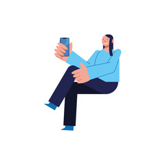 woman sitting holding smartphone vector design