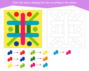  Game for the development of logical thinking. Color the rug by changing the color according to the sample