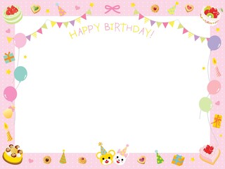 ケーキやフラッグや風船のかわいいお誕生日フレーム