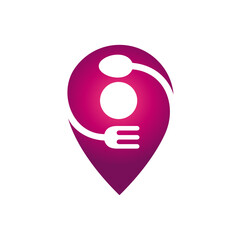 Pin, spoon and fork. Food restaurant app logo concept with flat style