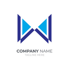 Arrow letter W logo. Initial letter W with two arrow shape. Simple flat logo template in blue color