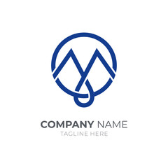Line letter M logo. Initial letter M line art logo style in circle shape with blue color