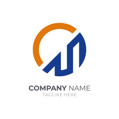 Obraz premium CM monogram letter logo. Letter C and letter M flat logo design in circle shape with orange and blue color