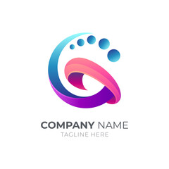 Letter G water bubble logo. Initial letter G and water bubbles logo design with 3d ribbon style