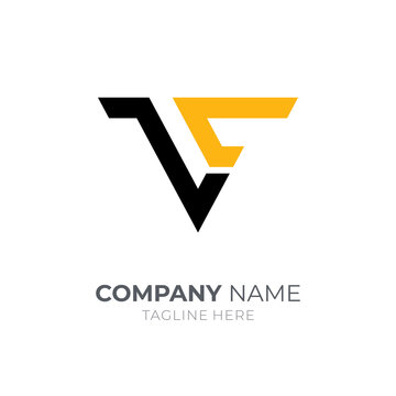 VC or CV monogram letter logo. Letter V combination with letter C in flat logo style black and yellow color