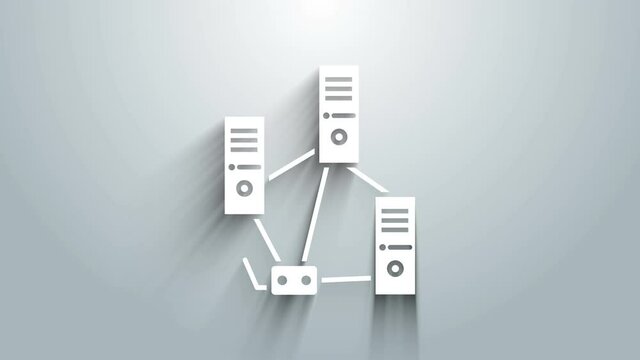 White Computer network icon isolated on grey background. Laptop network. Internet connection. 4K Video motion graphic animation