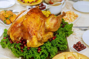 Roasted whole turkey for Christmas dinner.