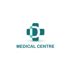 Initial letter D on medical cross icon for healthy, health care, and medicine logo design concept vector