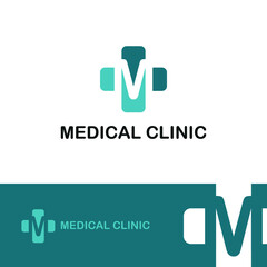 Initial letter M on medical cross icon for healthy, health care, and medicine logo design concept vector