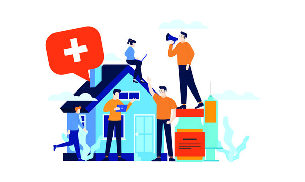 Home Care Medical Mini People Flat Illustration