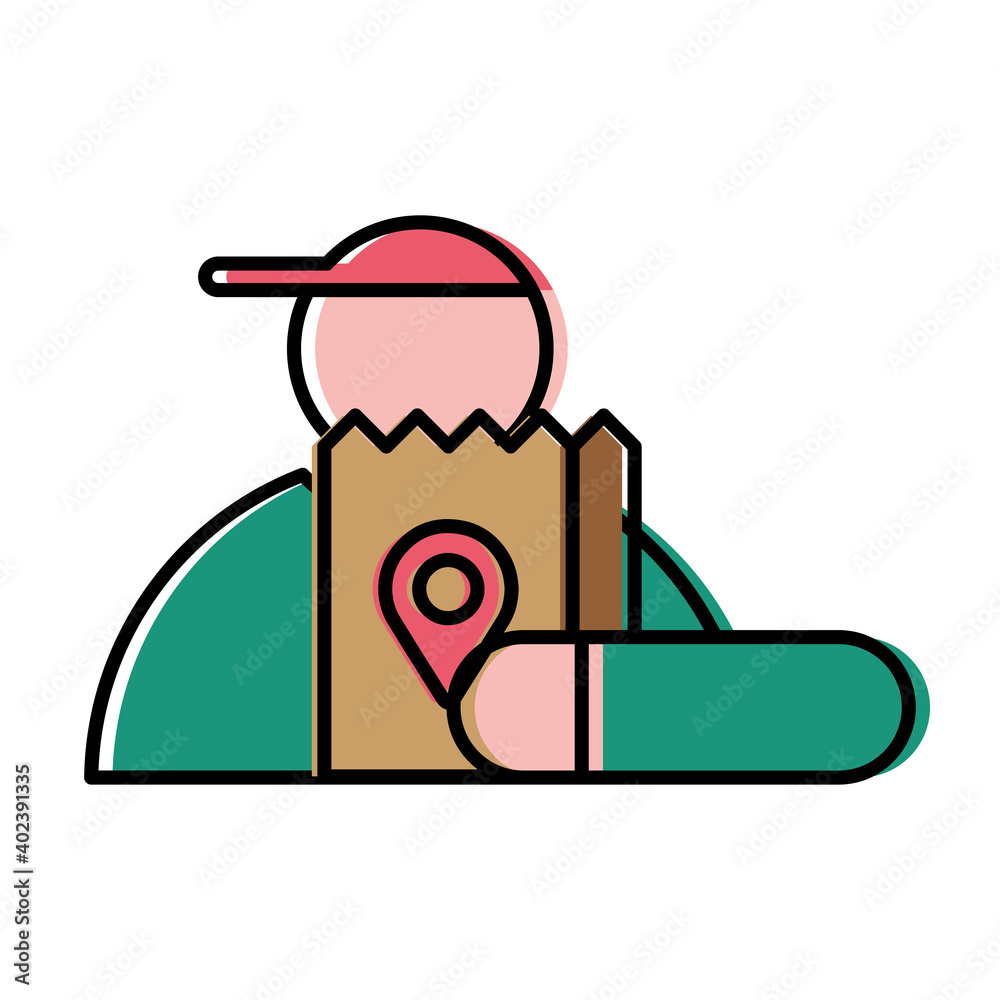 Sticker food delivery man with bag vector design