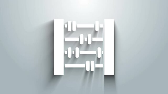 White Abacus icon isolated on grey background. Traditional counting frame. Education sign. Mathematics school. 4K Video motion graphic animation