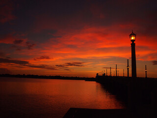 Red Sky Over the Bridge of Lions Saint Augustine Florida