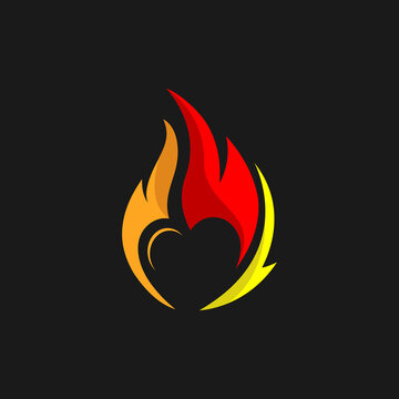 flame heart hot fire logo design vector illustration