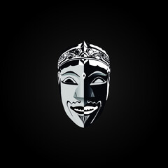 traditional Malang mask in black and white