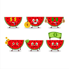 Watermelon cartoon character with cute emoticon bring money