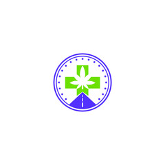 simple road health cross hemp logo design