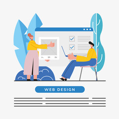 Web design woman and man with laptop vector illustration