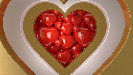Background Hearts red. Valentine's Day background.  3D Illustration