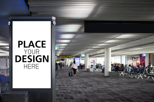 Place Your Design Here. Large Billboards In The Airport Or Mall. Advertising For Product Display