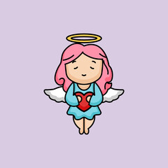 Set of cute female love angel