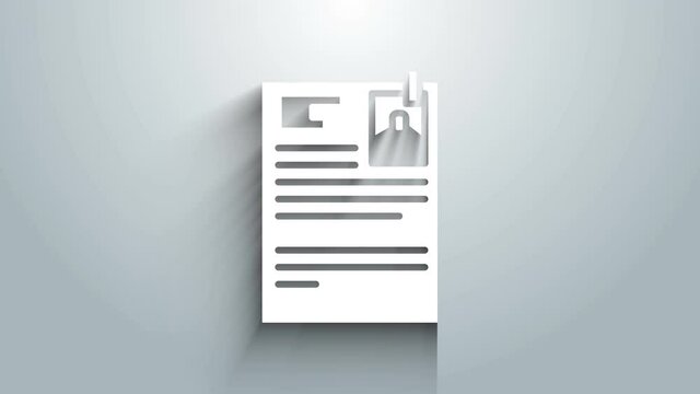 White Lawsuit paper icon isolated on grey background. 4K Video motion graphic animation