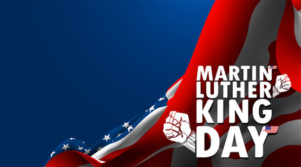 Martin Luther King day with waving American flag. US flag for civil rights blacks freedom dream together