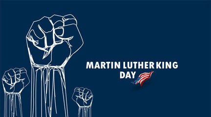 Martin Luther King Jr day with raised fist. Spirit civil rights of blacks together united - obrazy, fototapety, plakaty