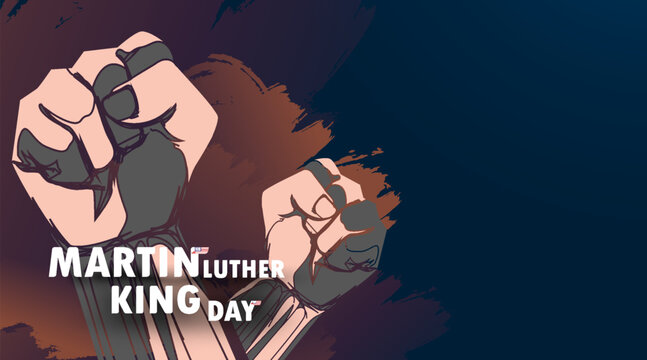 Martin Luther King day with raised fist. Spirit freedom hands clenched civil rights of blacks