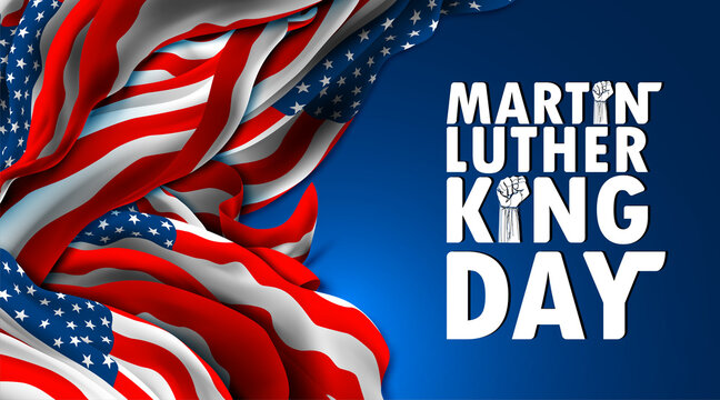 Martin Luther King day with waving American flag in simple style. US flag for civil rights of blacks