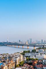 Obraz premium Skyline scenery along the Yangtze River in Wuhan, Hubei Province, China