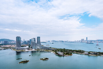 Naklejka premium High view of CBD in Xiamen, Fujian, China
