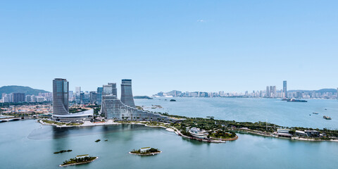 High view of CBD in Xiamen, Fujian, China © Govan