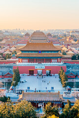 Early morning architectural scenery of shenwumen in the Forbidden City of Beijing, China