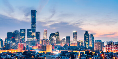 Night view of CBD skyline in Beijing, China - obrazy, fototapety, plakaty