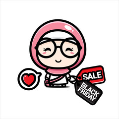 black friday celebration cute character vector design