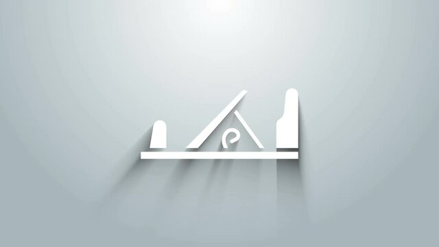 White Wood plane tool for woodworker hand crafted icon isolated on grey background. Jointer plane. 4K Video motion graphic animation