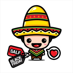 black friday celebration cute character vector design