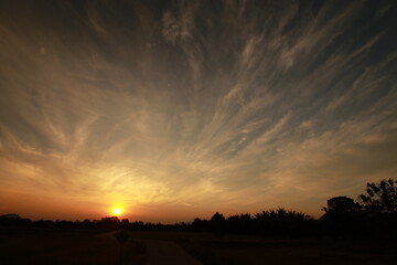 Golden light and clouds sky in the morning