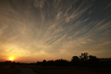 Fototapeta premium Golden light and clouds sky in the morning
